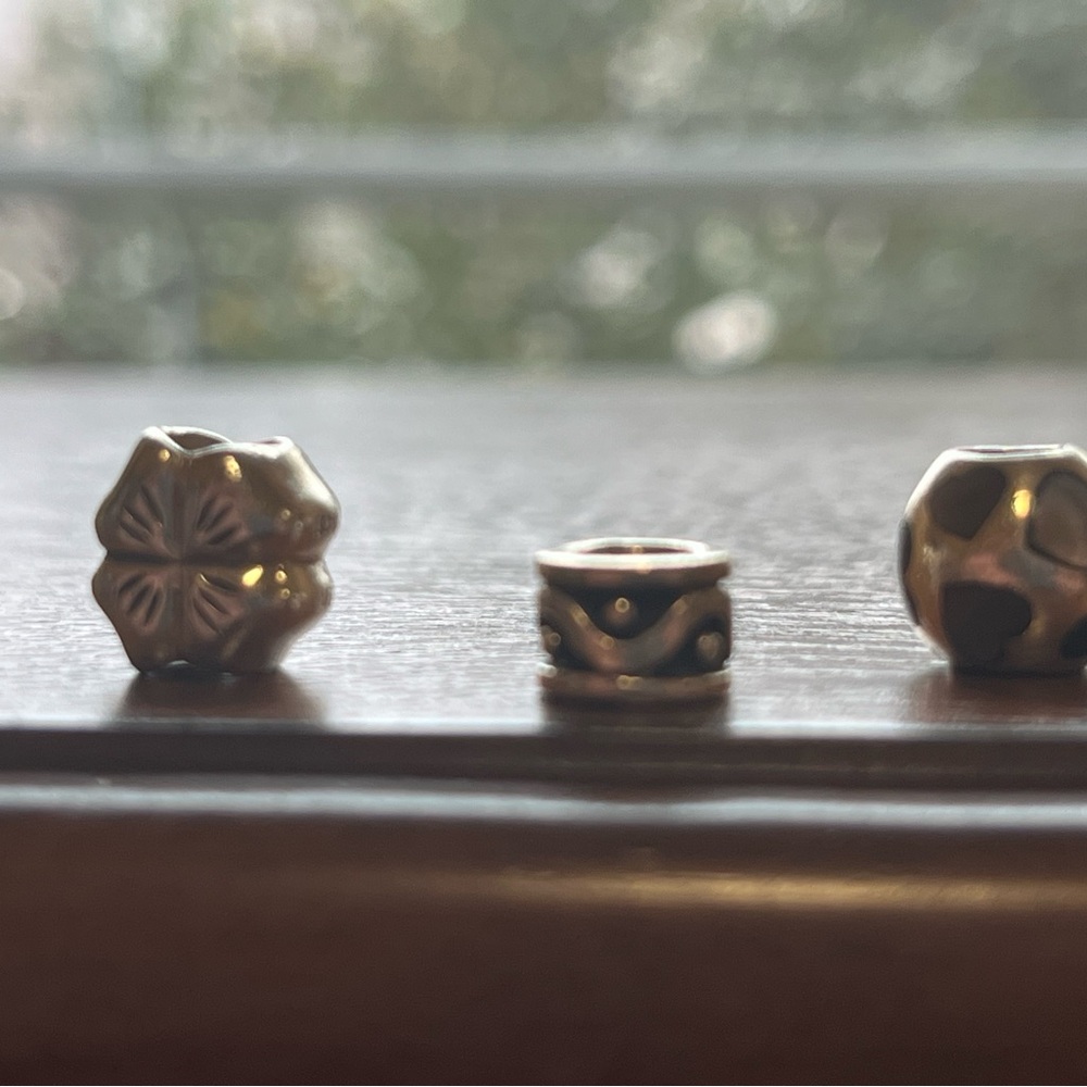 Pandora Silver Shamrock, Heart and Silver Charm Set